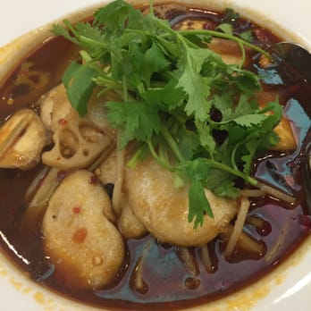 功德林上海素食 - 水煮鱼 spicy fish soup with clear noodles- it was alright, I've had better (obviously not real fish) - Vegetarian Near Me - Hong Kong, HK