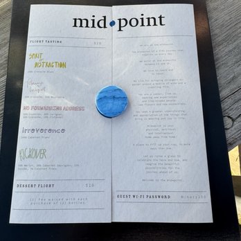 Mid.Point Winery - Tasting menu - Wineries Near Me - Paso Robles,, California