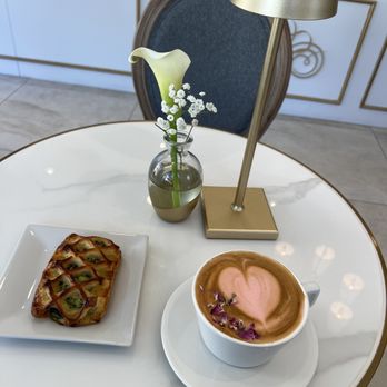 Marvel Cake - Spinach and Feta croissant  Pink Rose Latte - Custom Cakes Near Me - Palo Alto, California