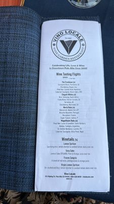 Menu photo 1 Vino Locale Palo Alto, CA