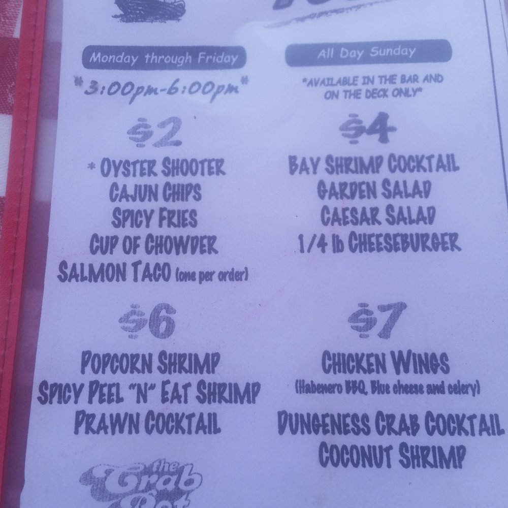 The Crab Pot Bellevue - Happy Hour food choices. - Seafood Near Me - Bellevue, Washington The Crab Pot Bellevue - Happy Hour food choices. - Seafood Near Me - Bellevue, Washington