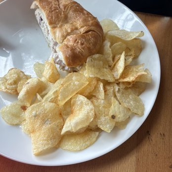 The Lookout - 1/2 chicken salad croissant !! Didn't catch the other half in time!! - Wine Bars Near Me - Chesterton, Indiana