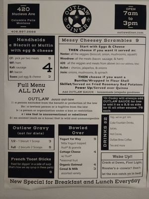 Menu photo 2 Outlaw Diner Columbia Falls, MT