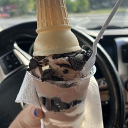Sal's Italian Ice - Twist soft serve with Oreos and a cone on top