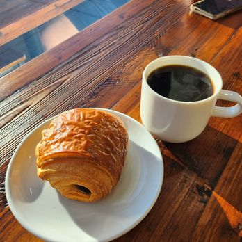 Ruby’s Bakery and Café - Chocolate croissant with coffee. - Cafes Near Me - Lodi, California