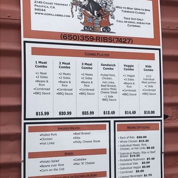 Gorilla Barbeque - Old Menu - Barbeque Near Me - Pacifica, California
