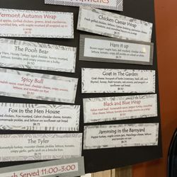 Vermont Snack Shack - Sandwich menu