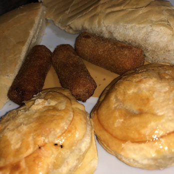 La Gran Via Bakery - Top: Bread with Butter, Middle: Croquetas (croquettes), Bottom: Pastelitos de carne (Cuban-Picadillo-filled pastry) - Bakeries Near Me - Union City, New Jersey
