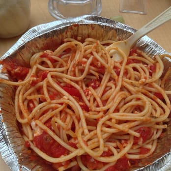 Marion's Piazza - Bland spaghetti served in aluminum tin. - Pizza Near Me - Dayton, Ohio