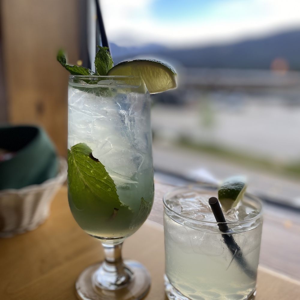 Fiddle River Restaurant - a glass of mojita and a glass of lemonade - Seafood Near Me - Jasper, Alberta Fiddle River Restaurant - a glass of mojita and a glass of lemonade - Seafood Near Me - Jasper, Alberta