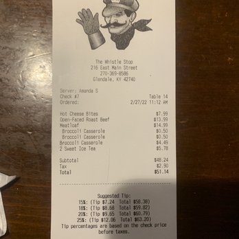 The Whistle Stop - Receipt - American Near Me - Glendale, Kentucky