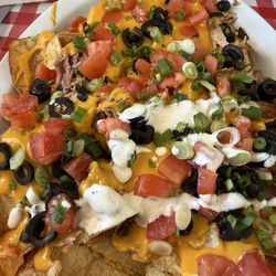 Company B BBQ - Large loaded nachos, with pulled pork.