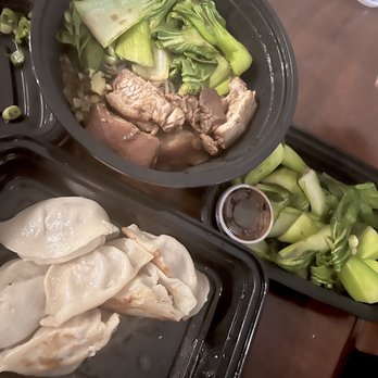 Chubby Dumplings - Pan Fried Pork -10pcs Stewed Pork Belly Noodle Baby Bok Choy/ - Chinese Near Me - Anaheim, California Chubby Dumplings - Pan Fried Pork -10pcs Stewed Pork Belly Noodle Baby Bok Choy/ - Chinese Near Me - Anaheim, California