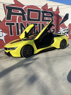 Photo of Rob's Glass Tinting - Culver City, CA, US. 2019 BMW I8 wrapped with 3M gloss lucid yellow