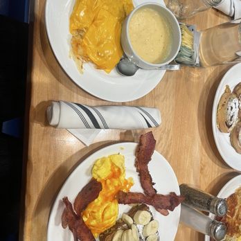 Mornings Breakfast & Brunch - Banana bread French toast scrambled eggs hash browns bacon - Breakfast & Brunch Near Me - Indianapolis, Indiana