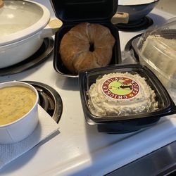 Chicken Salad Chick - Chicken salad. Croissant. Broccoli cheese soup and white chocolate layer cake.