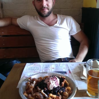 Red Hook Lobster Pound - The funnel cake modeled by my very handsome partner in crime. - Seafood Near Me - Brooklyn, New York Red Hook Lobster Pound - The funnel cake modeled by my very handsome partner in crime. - Seafood Near Me - Brooklyn, New York