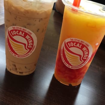 SoCal Wings - House Milk Tea w/rainbow jelly & SoCal Sunset - Chicken Wings Near Me - Westminster, California