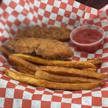 Al's Hamburgers - Kids Meal chicken strips with homemade fries and gravy it's just not in the pic - Burgers Near Me - Arlington, Texas Al's Hamburgers - Kids Meal chicken strips with homemade fries and gravy it's just not in the pic - Burgers Near Me - Arlington, Texas