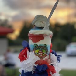 Jeremiah's Italian Ice - Strawberry and blueberry Italian ice with vanilla soft ice cream!