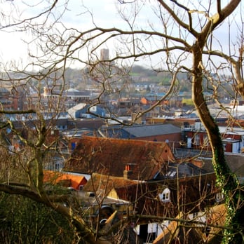 Guildford Castle - View from motte across to the Cathedral on Stag Hill - Castles Near Me - Guildford, SRY