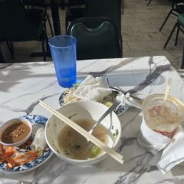 Chicken pho spring rolls and iced coffee Chicken pho spring rolls and iced coffee