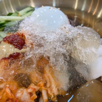 Dangol Korean Restaurant - Dangol cold noodles.  You can see the icy slush on top. - Korean Near Me - Toronto, Ontario