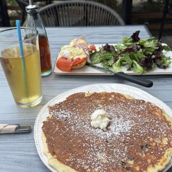 First Watch - Salmon Benedict and pecan carrot cake pancake - Breakfast & Brunch Near Me - Arlington, Texas