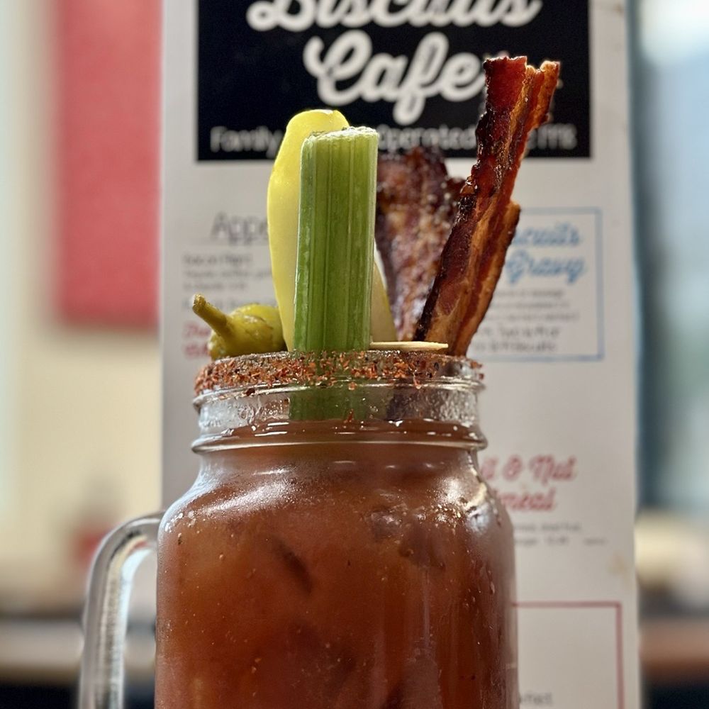 Biscuits Cafe - Spicy Biscuits Bacon Bloody Mary - American Near Me - Beaverton, Oregon Biscuits Cafe - Spicy Biscuits Bacon Bloody Mary - American Near Me - Beaverton, Oregon