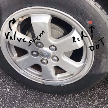 Mavis Tires & Brakes - This photo shows the offset of the red that should be aligned with the valve stem for proper balance and where. - Tires Near Me - Jacksonville, Florida Mavis Tires & Brakes - This photo shows the offset of the red that should be aligned with the valve stem for proper balance and where. - Tires Near Me - Jacksonville, Florida