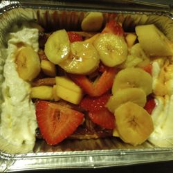 My Waffle Treat - La Tropicale Waffle - strawberries, mango, banana, caramel sauce and whipped cream. $9.90 BOGO on UberEats.