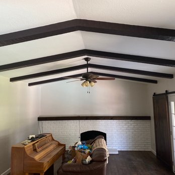 Michael Angelo Custom Painting - Living room- painted walls, ceiling, doors,beams and bricks - Painters Near Me - Huntington Beach, California