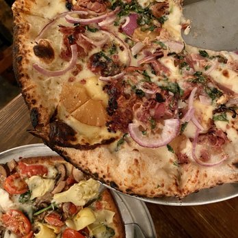 V Pizza - Gluten free cauliflower crust veggie pizza and a regular angry Hawaiian pizza - Pizza Near Me - Jacksonville Beach, Florida