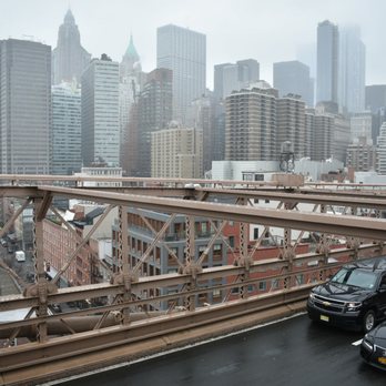 Brooklyn Bridge - View on a foggy rainy day - Landmarks & Historical Buildings Near Me - Brooklyn, New York