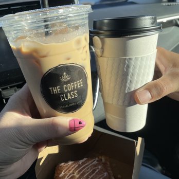 The Coffee Class - Brown Sugar Caramel Pecan Latte (Iced) And a hot white mocha with caramel - Coffee & Tea Near Me - Las Vegas, Nevada