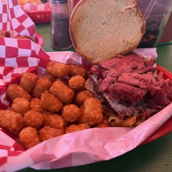 Beefy's - The pastrami pileup burger with tater tots - Diners Near Me - Reno, Nevada Beefy's - The pastrami pileup burger with tater tots - Diners Near Me - Reno, Nevada