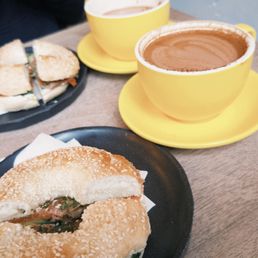 Salmon cream cheese bagel