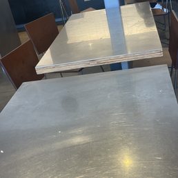 Dirty tables and floor.