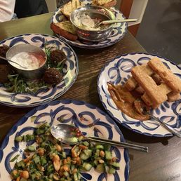 Cucumber salad, Chickpea Fries, grilled bread and Grilled Bread & Ricotta Cucumber salad, Chickpea Fries, grilled bread and Grilled Bread & Ricotta
