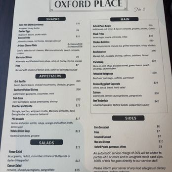 Oxford Place - Dinner Menu - Southern Near Me - Jacksonville, Florida Oxford Place - Dinner Menu - Southern Near Me - Jacksonville, Florida