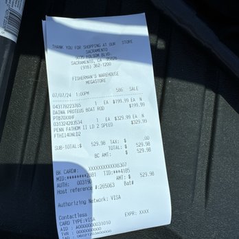 Fisherman's Warehouse - Receipt of how much I spent and they are giving me finger - Outdoor Gear Near Me - Sacramento, California Fisherman's Warehouse - Receipt of how much I spent and they are giving me finger - Outdoor Gear Near Me - Sacramento, California