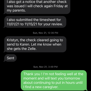 A Caring Place - Texts from the scam of this company - Home Health Care Near Me - Pasadena, California