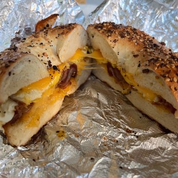 Wrap-N-Run - Bacon, egg, and cheese on an everything bagel - Burgers Near Me - New York, New York
