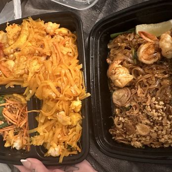Thai Pan - Got money back and ordered real pad Thai from Daughter Thai (right). $25 for a tiny plate any day over the nuclear orange slop on the left. - Thai Near Me - Denver, Colorado