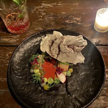 WILD - Cochinita pork belly, achiote, rice chicharron, black lime, crispy tamal - Cocktail Bars Near Me - Tulum, ROO