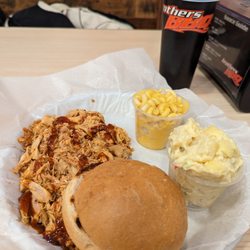 Brothers BBQ - My meal: chicken, mac and cheese, potato salad, bun.
