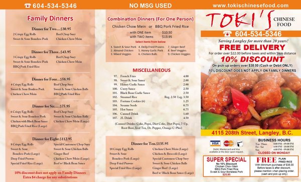 Menu photo 5 Toki's Chinese Food Langley, BC Menu photo 5 Toki's Chinese Food Langley, BC