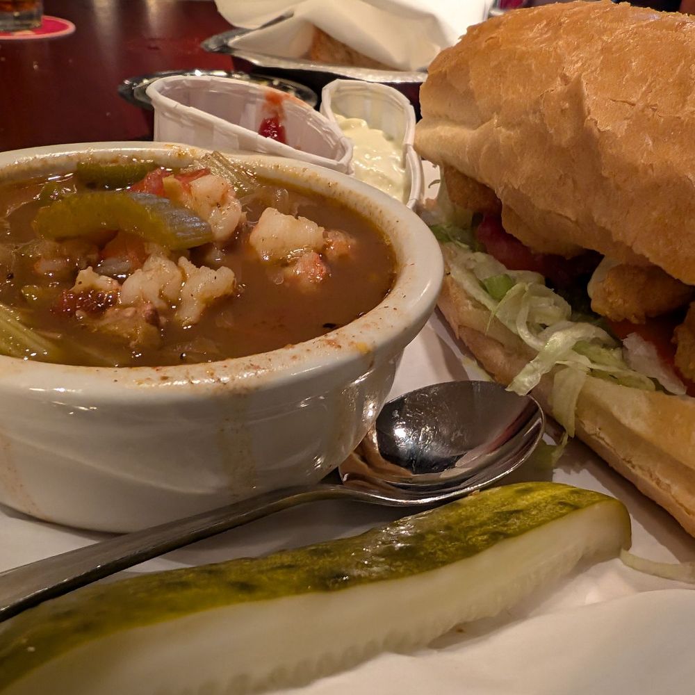 Pappadeaux Seafood Kitchen - Shrimp poboy with shrimp gumbo - Seafood Near Me - Conroe, Texas