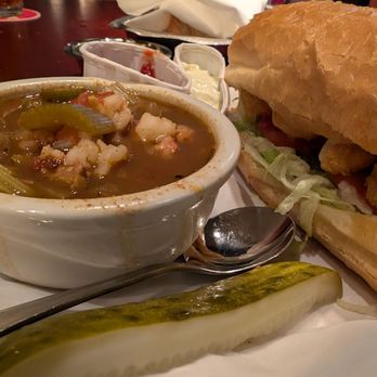 Pappadeaux Seafood Kitchen - Shrimp poboy with shrimp gumbo - Seafood Near Me - Conroe, Texas Pappadeaux Seafood Kitchen - Shrimp poboy with shrimp gumbo - Seafood Near Me - Conroe, Texas