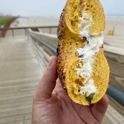 Lifes A Bagel - Egg everything bagel toasted with veg cream cheese.